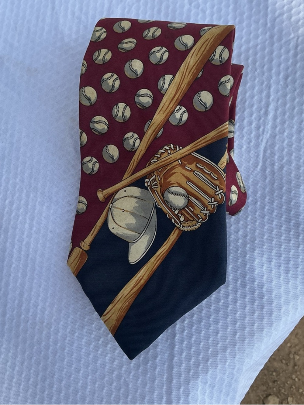 Van Heusen Burgundy and Navy Baseball Motif Silk Tie